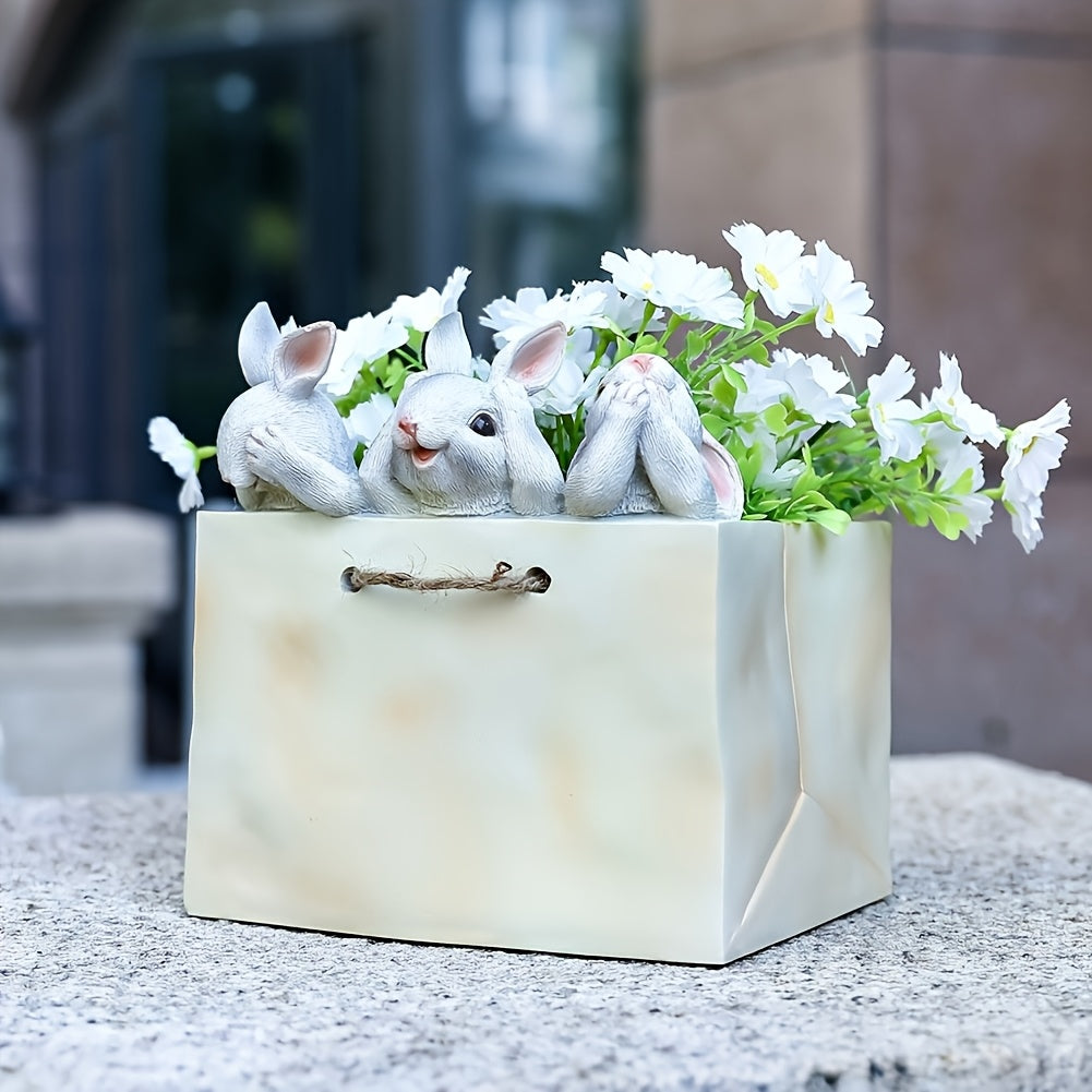 3 kaniner i en blomkrukor - 18cm - CC Krukan