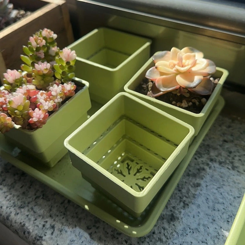 1pk-5st (4st Blomkrukor + 1 Bricka) - 8/20cm - 2 Olika Färger - CC Krukan