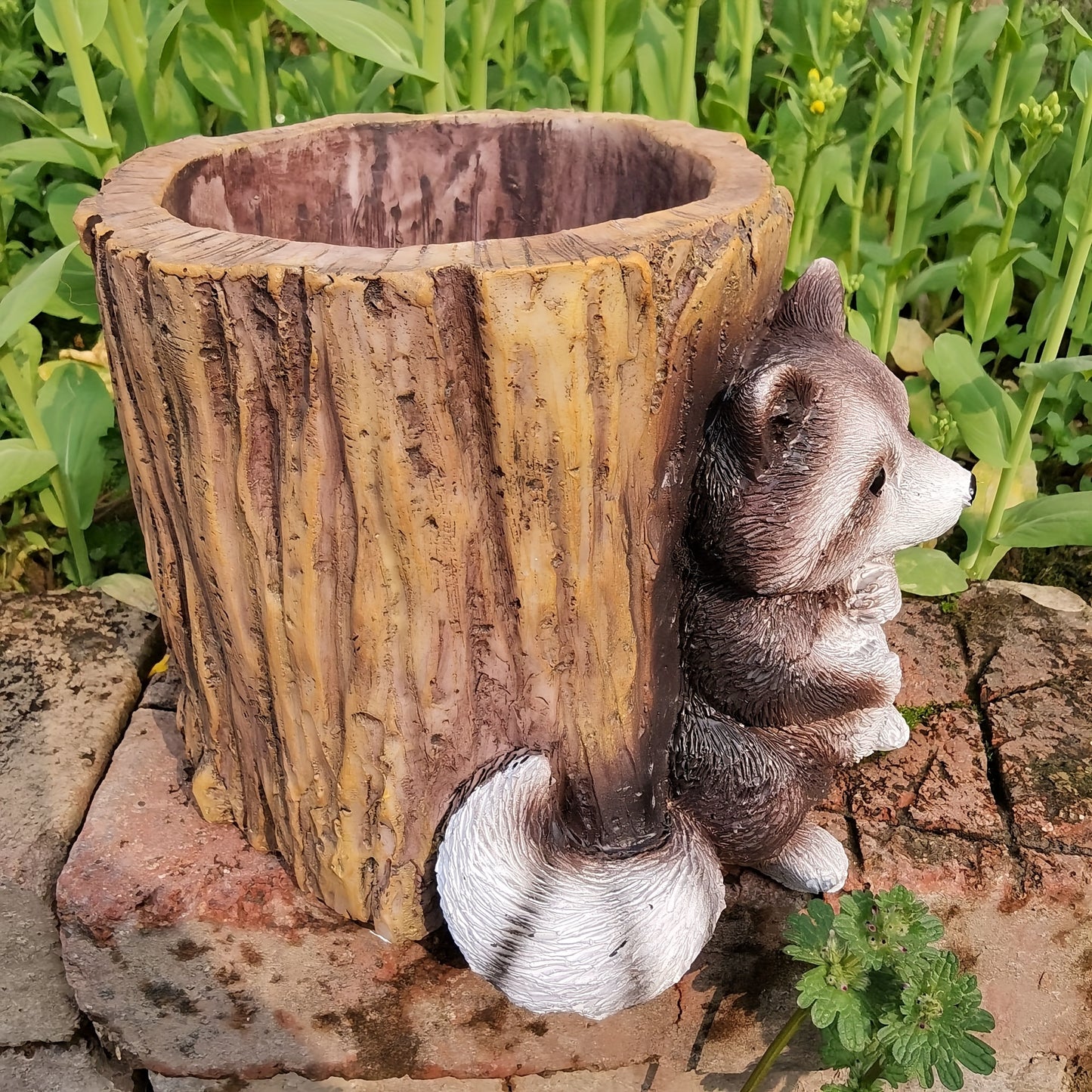 Tvättbjörn i Trädstubbe - 12,5cm - CC Krukan