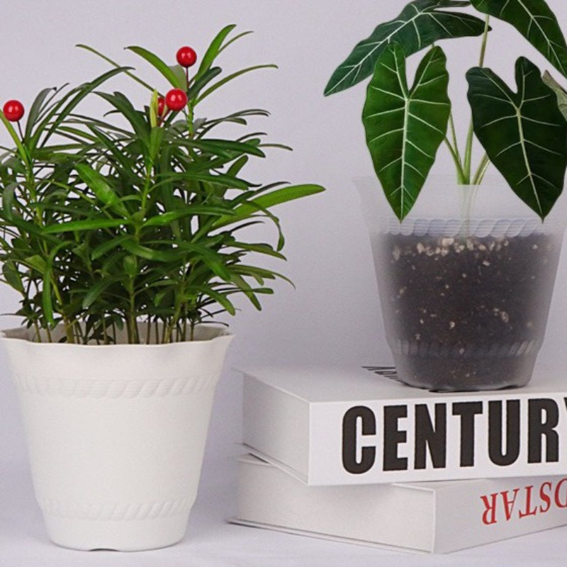 1pk-3st Plastkrukor med Bricka - 10,5/14,5cm - 2 Olika Färger - CC Krukan