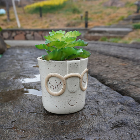 Ansikte med Glasögon Blomkruka - 11cm - CC Krukan
