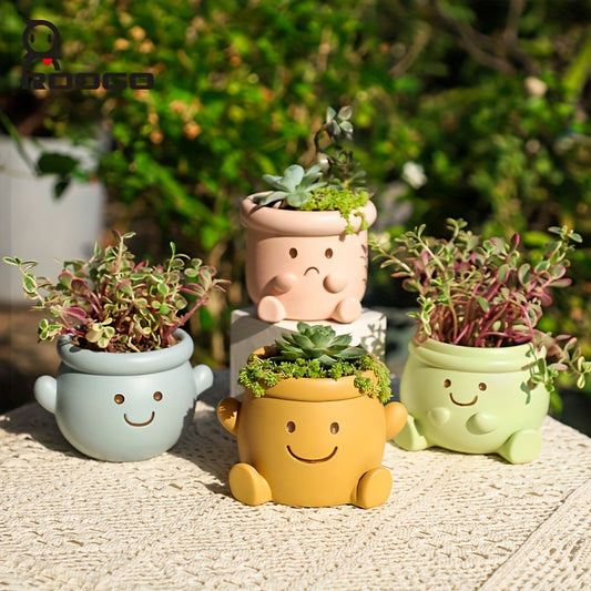 Ansikts Blomkrukor - 8cm - 4 Olika Färger - CC Krukan