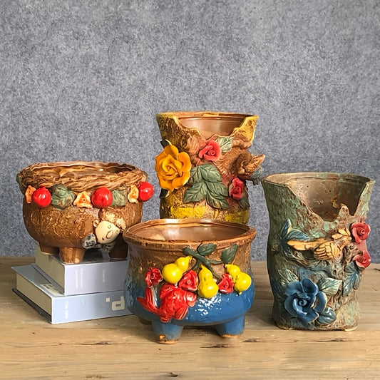 Olika Blommor & Djur på Blomkrukorna - 12/15,5/15,5/15,5/15,5/15,5/15,5cm - CC Krukan