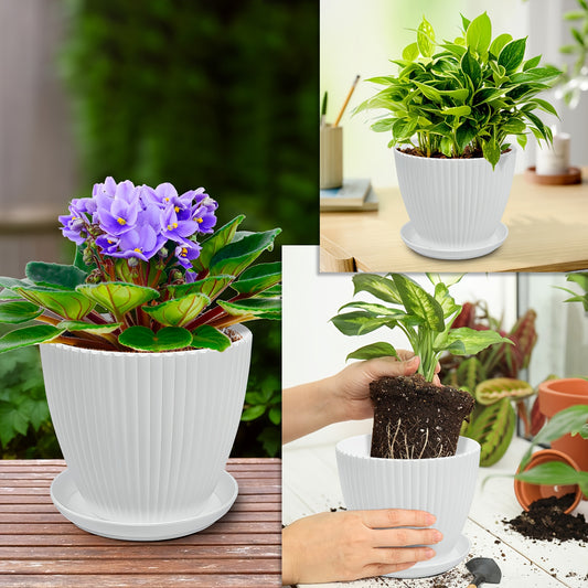 1pk-3st Plastblomkruka med bricka - 8/10/11cm - 2 Olika Färger - CC Krukan