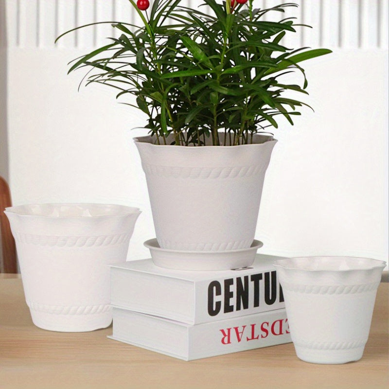 1pk-3st Plastkrukor med Bricka - 10,5/14,5cm - 2 Olika Färger - CC Krukan